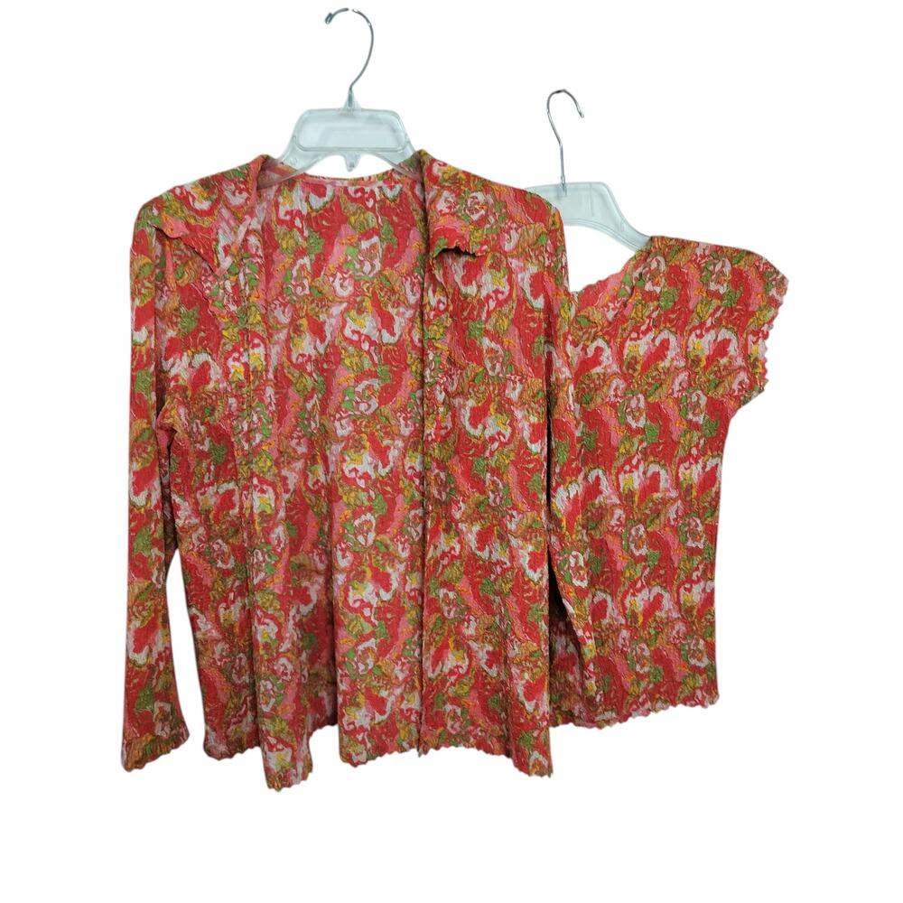 Peasant Cottagore Two pcs Open Front Paisley Floral Crinkle Cardigan & top S/M?
